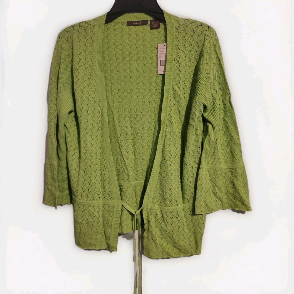 Heather B Womens L Green Knit Tie Front Bell Sleeve Cardigan|Layered Chic Dainty